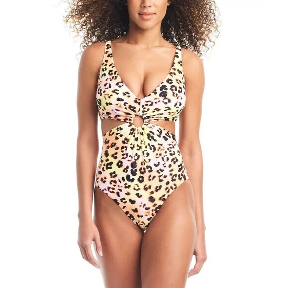 Bar III Women's Animal-Print O-Ring Cutout Monokini one piece Swimsuit Multi L - Picture 1 of 6
